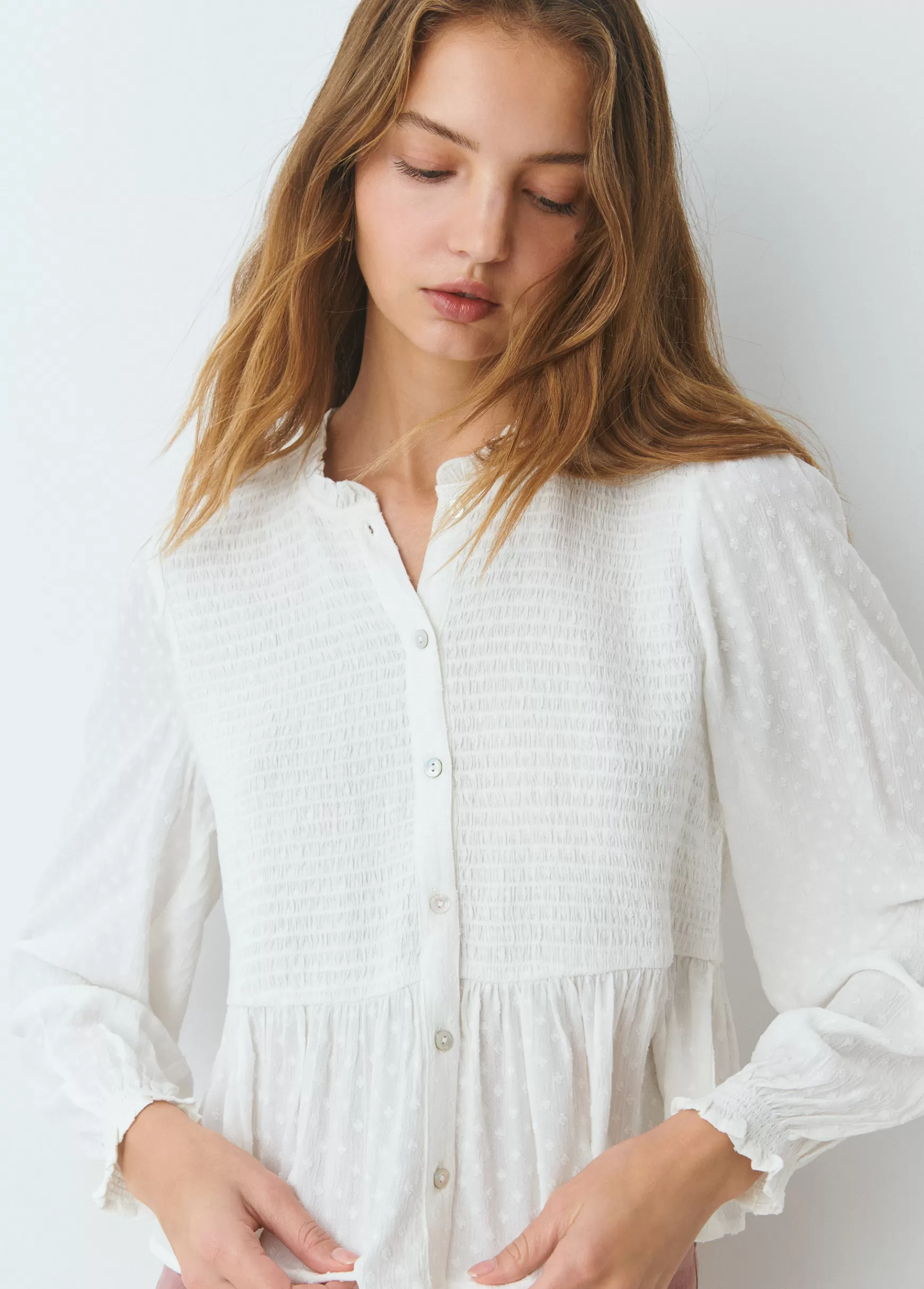 Brownie Blusa smock com botões plumeti- Blusas E Camisas