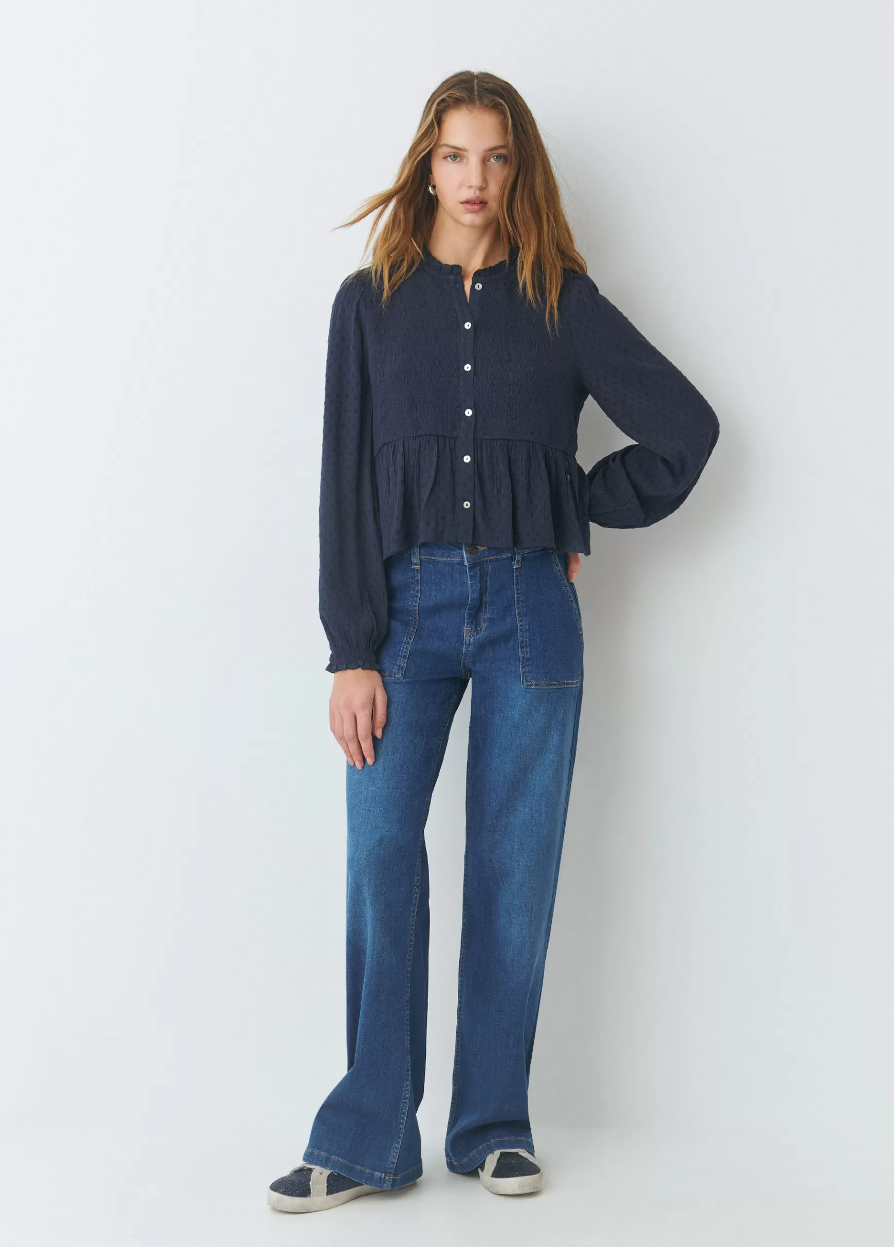 Brownie Blusa smock com botões plumeti- Blusas E Camisas
