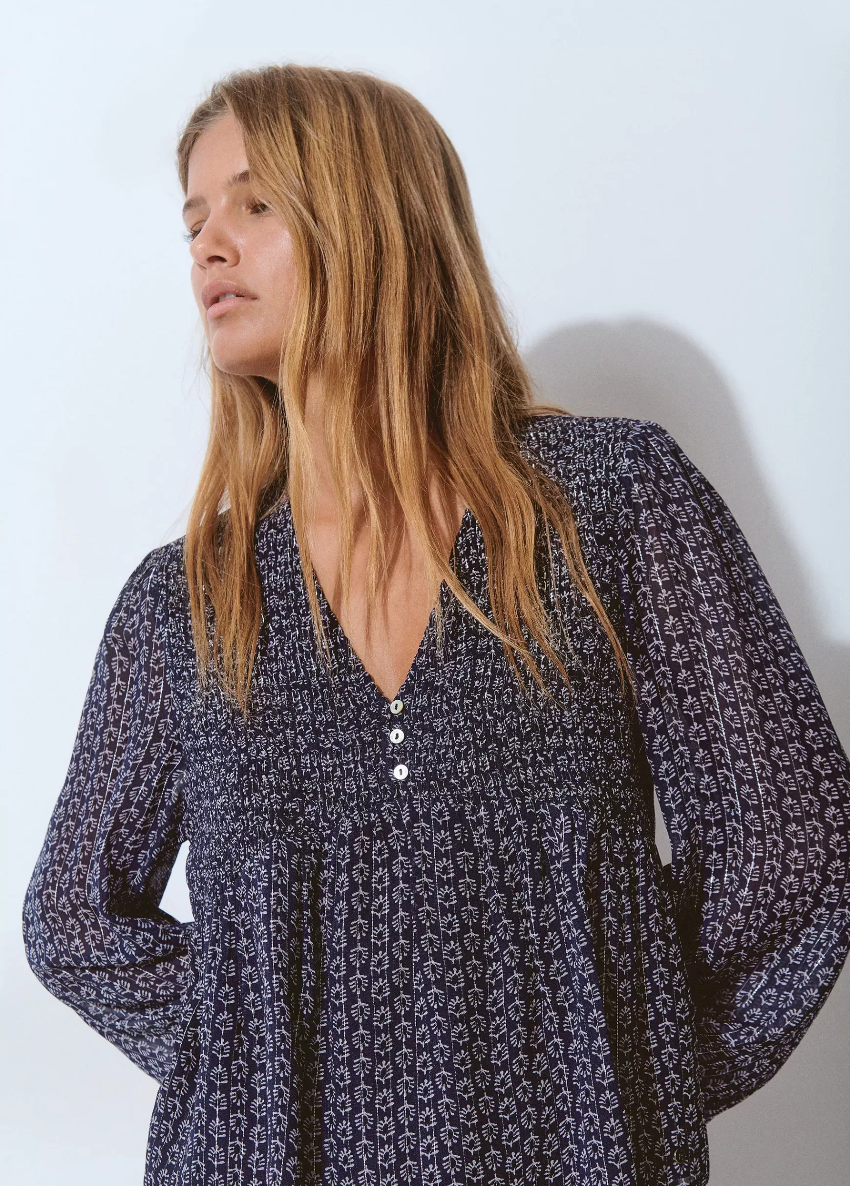 Brownie Blusa smock peito bicolor- Blusas E Camisas