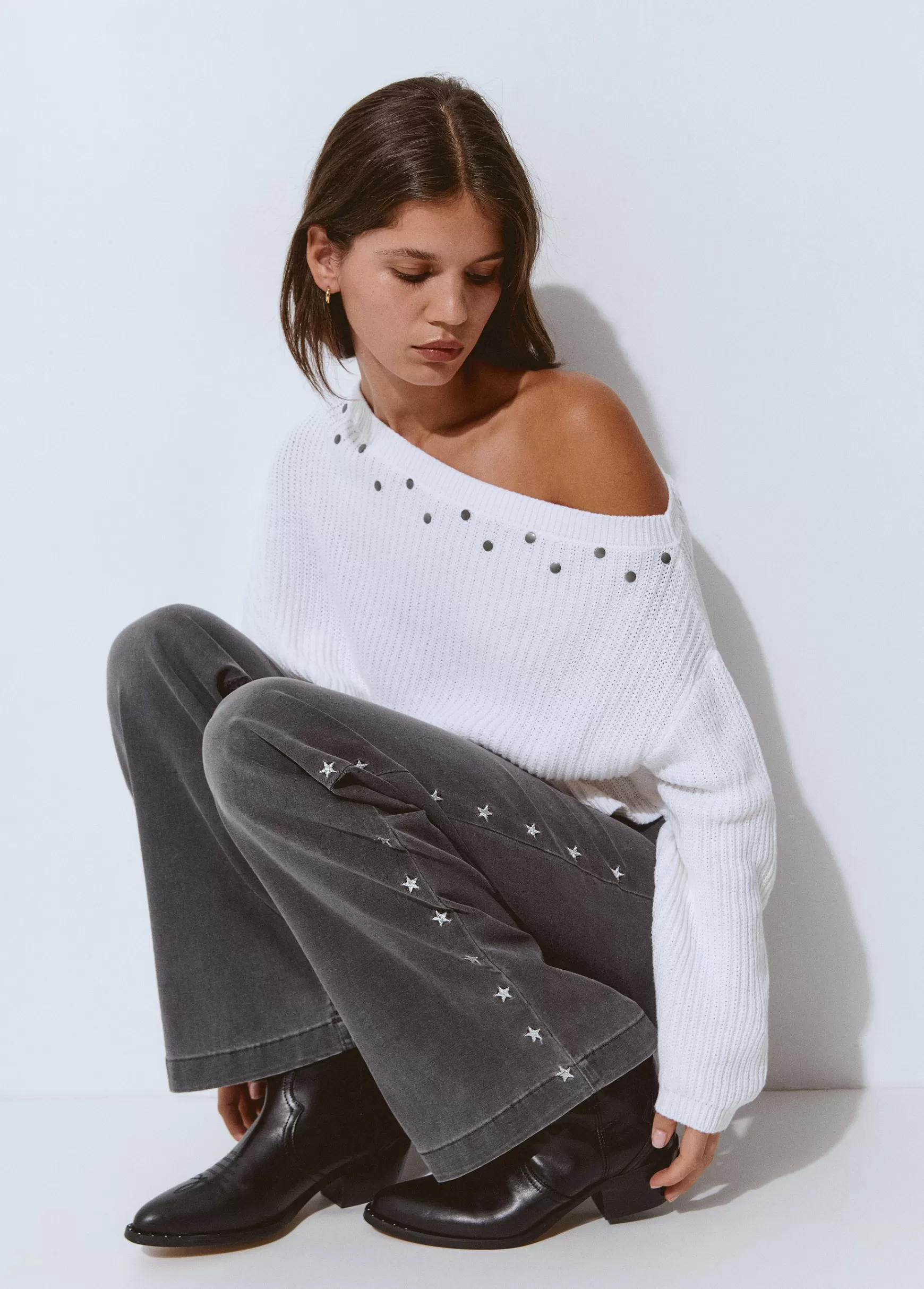 Brownie Calças culotes bordado estrelas- Calças | Jeans