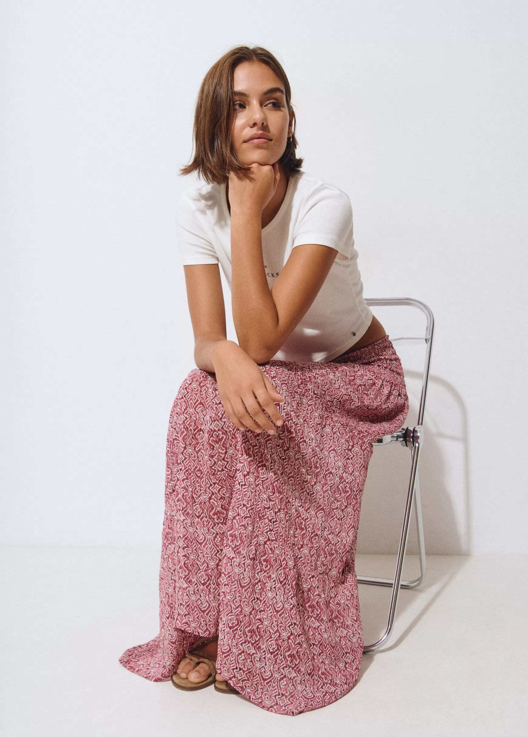 Brownie Saia comprida smock cintura estampada- Saias