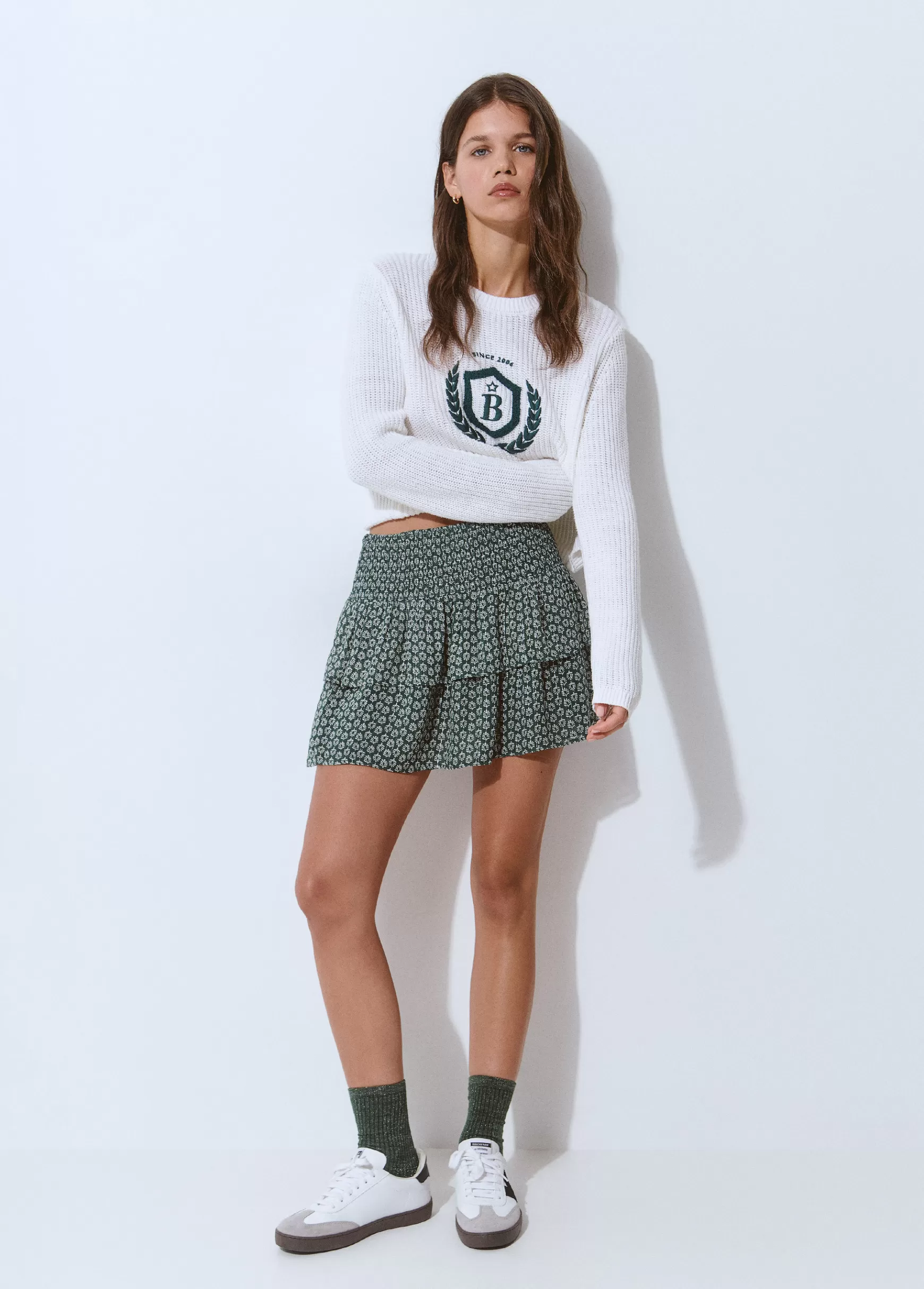 Brownie Saia folhos estampado bicolor- Saias | Total Look