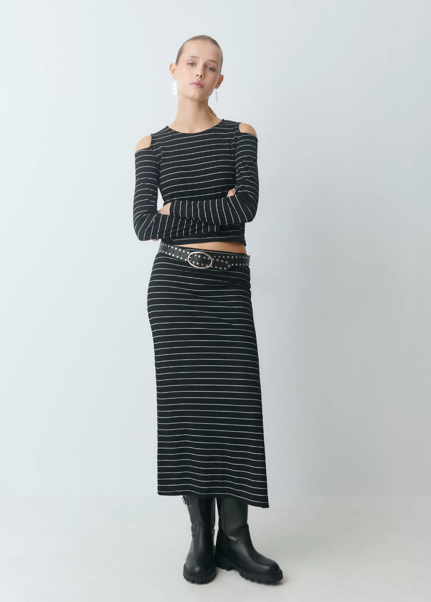 Brownie Saia midi risca lúrex- Saias | Total Look