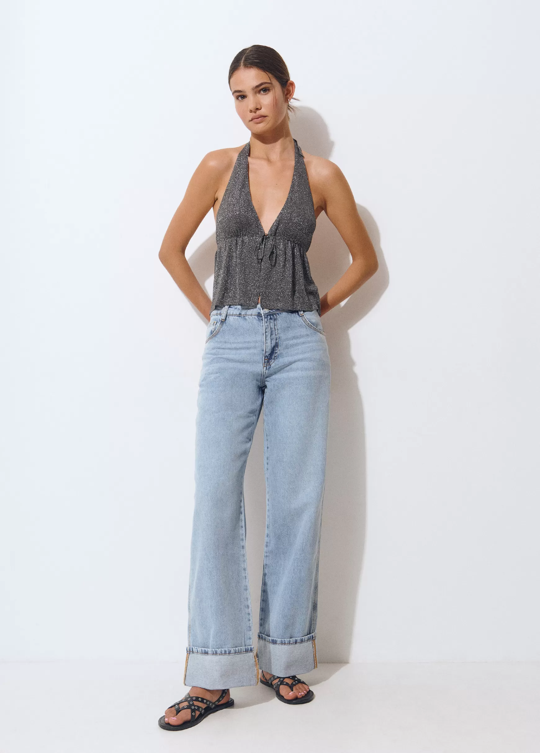 Brownie Top halter cortina- T-shirts E Tops Alças