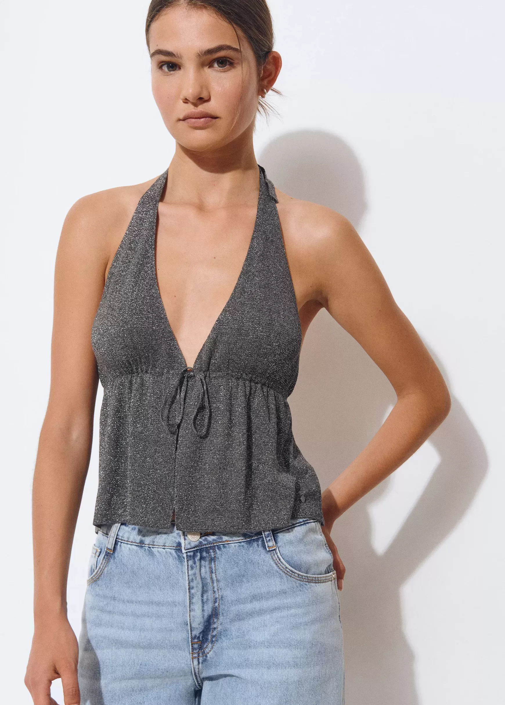 Brownie Top halter cortina- T-shirts E Tops Alças