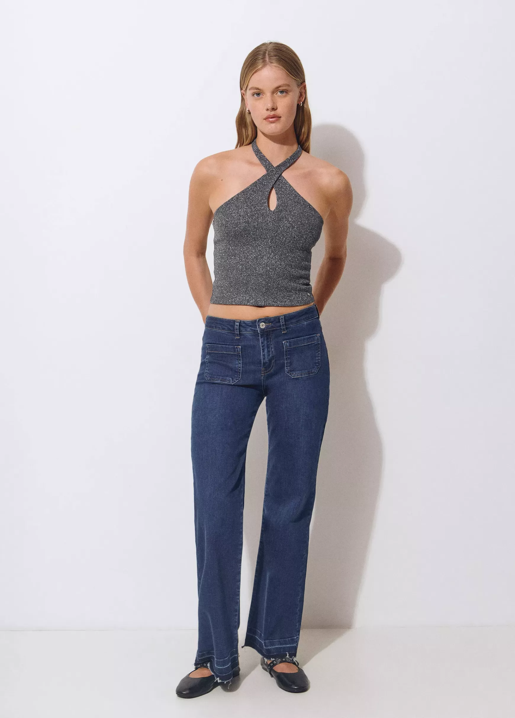 Brownie Top halter fio metalizado- T-shirts E Tops Alças