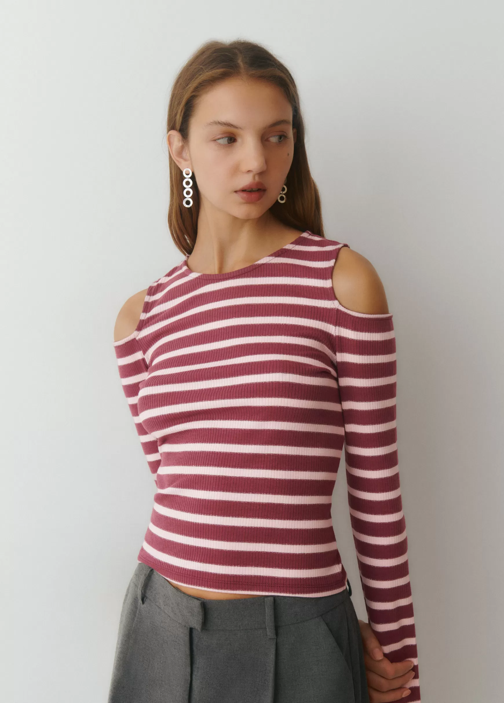 Brownie T-shirt risca lúrex cut-out ombro- T-shirts E Tops Alças