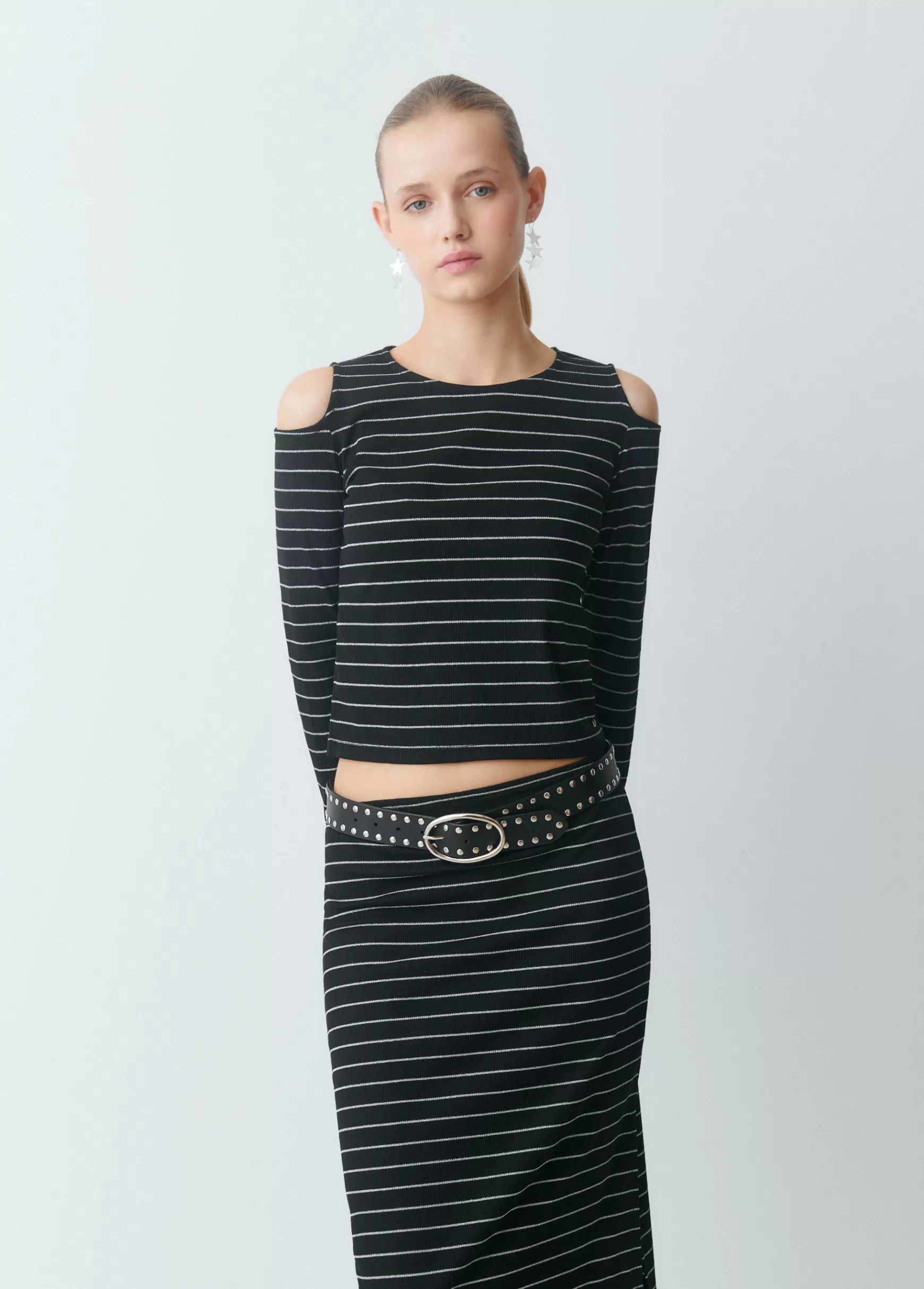 Brownie T-shirt risca lúrex cut-out ombro- T-shirts E Tops Alças | Total Look