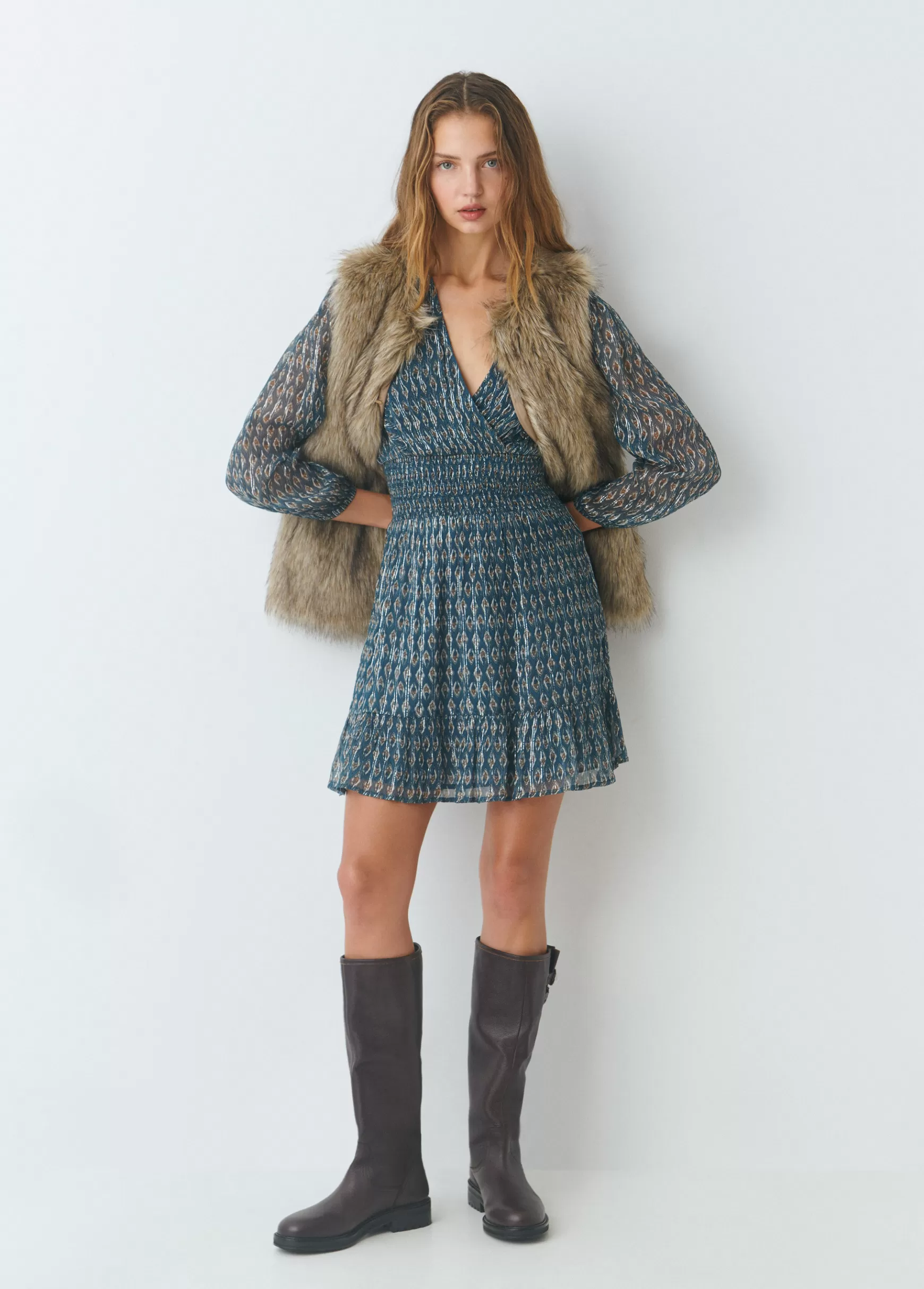 Brownie Vestido smock cintura selo índio brilho- Vestidos Y Macacões